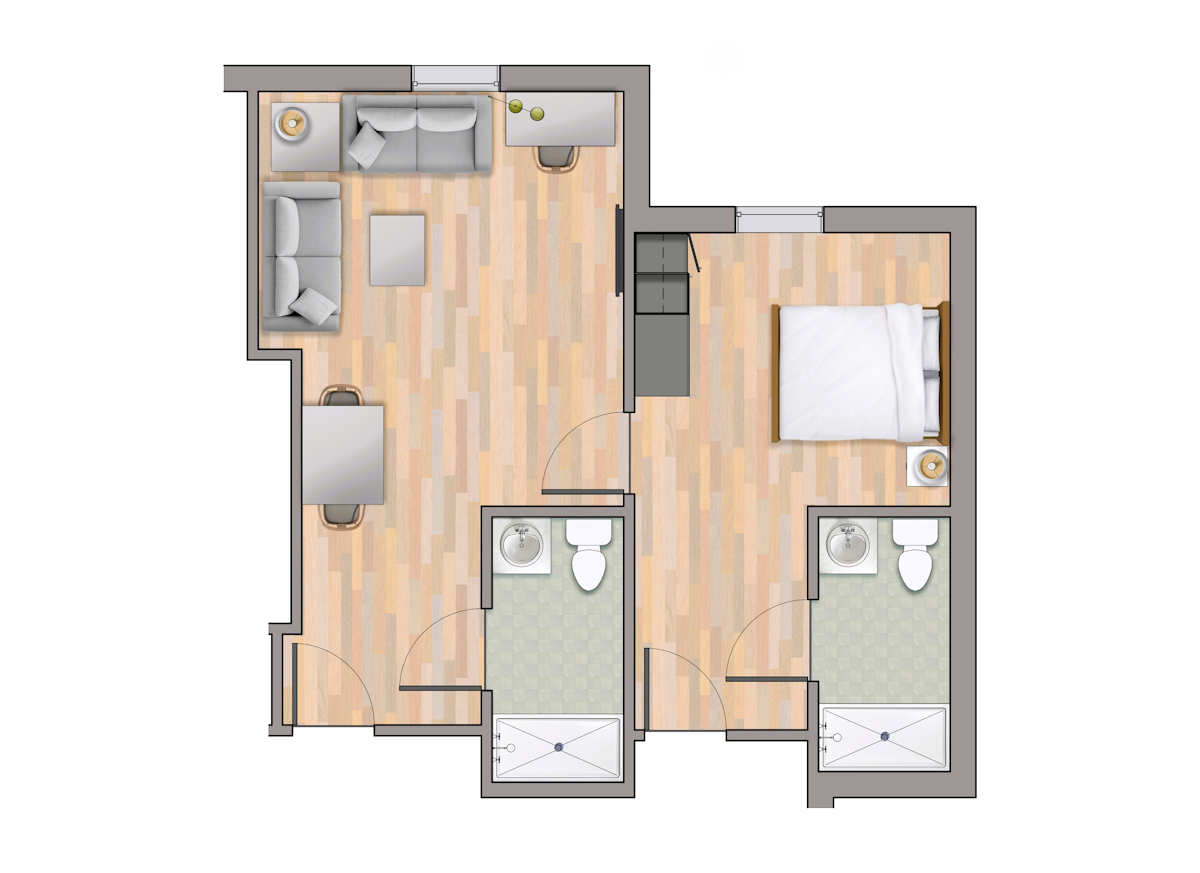 One Bedroom Suites Floor Plan at South Knoxville Senior Living